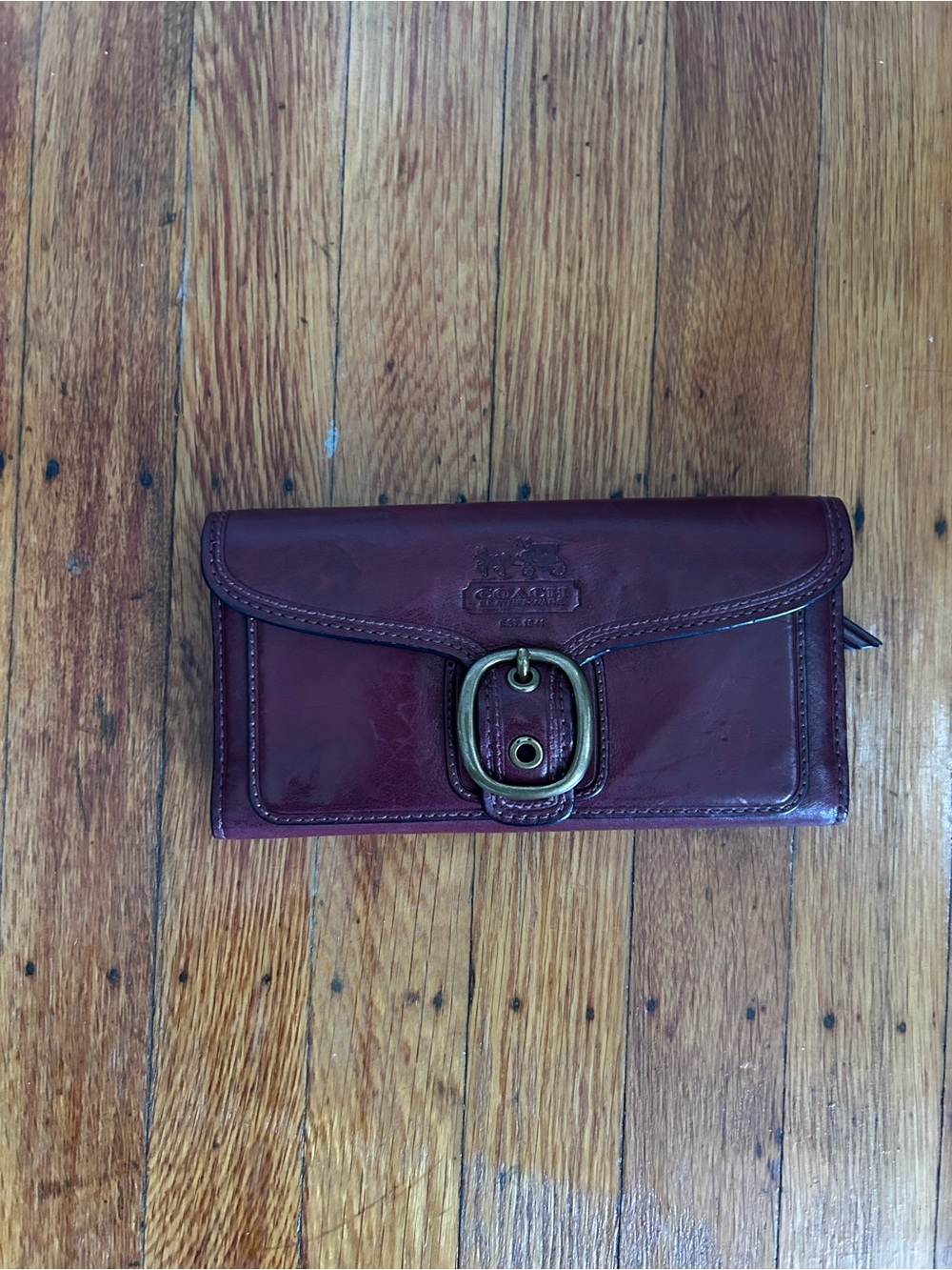 Coach Wallet Vintage Leather Bleeker Maroon Wallet Check Book Holder